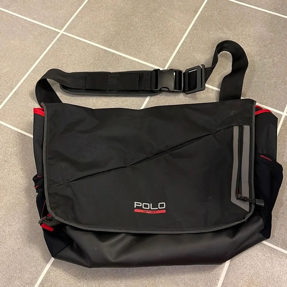 Polo Sport Ralph Lauren Messenger Commuter Bag shoulder laptop school bag black